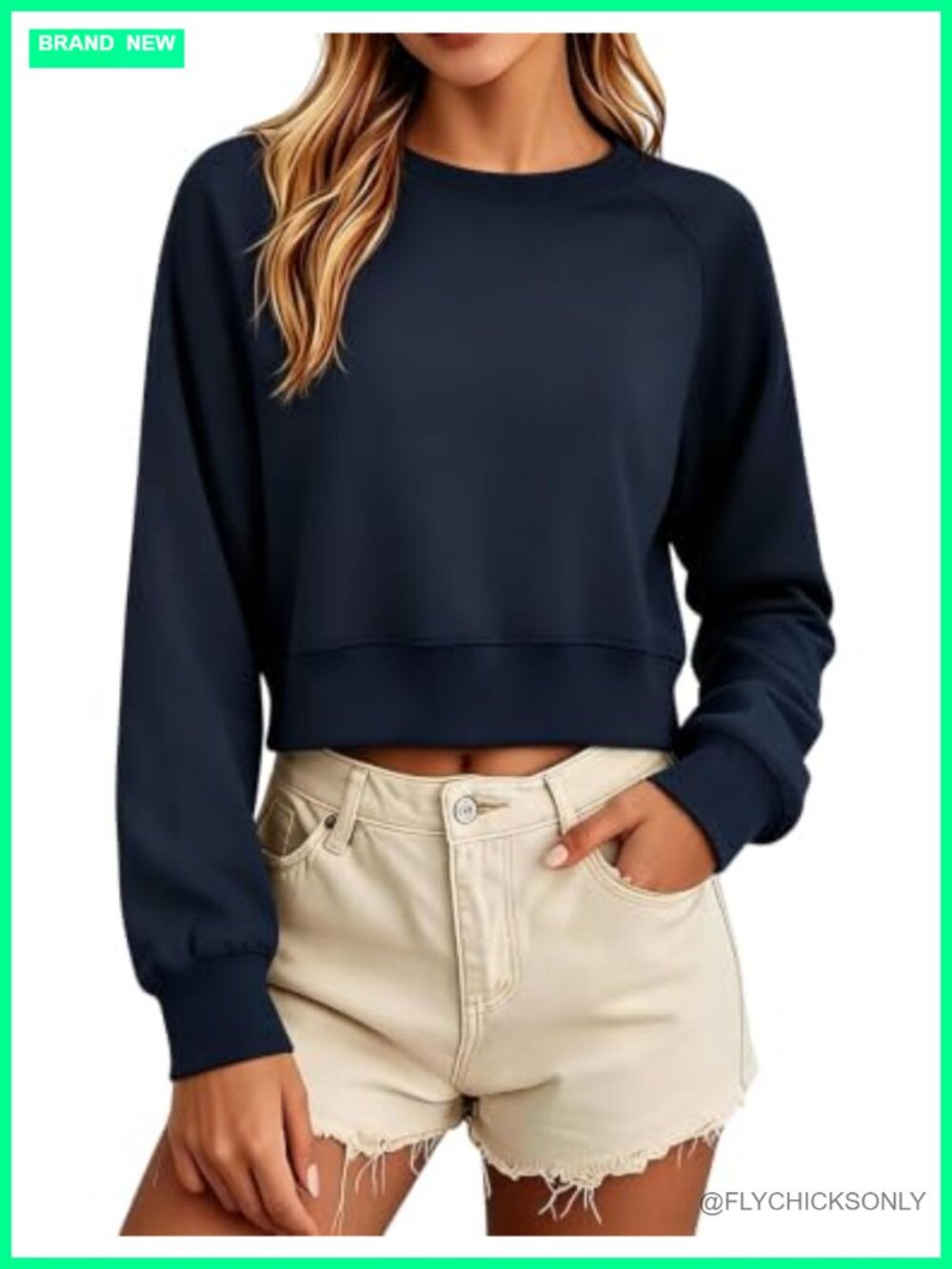 Cropped Crewneck Sweatshirt Oversized Cotton Blend Pullover